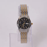 Two Tone Woman's Silver Chain Watch with Black Dial DINUO 1