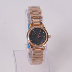 Woman's Rosegold Chain Watch with Black Dial SP