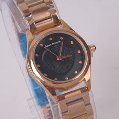 Woman's Rosegold Chain Watch with Black Dial SP