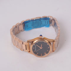 Woman's Rosegold Chain Watch with Black Dial SP