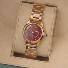 Woman's Rosegold Chain Watch with Maroon Dial SP