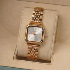 Woman's Rosegold Chain Watch with Silver Dial Square Shape