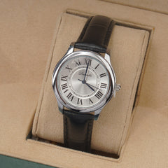 Woman Silver Dial Watch with Leather Straps