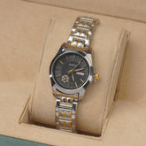 Two Tone Woman's Silver Chain Watch with Black Dial DINUO