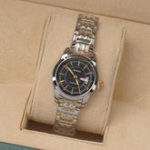 Two Tone Woman's Silver Chain Watch with Black Dial DINUO 2