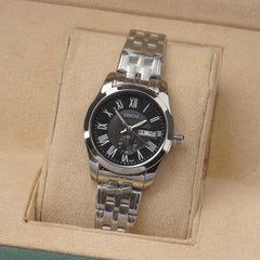 Woman's Silver Chain Watch with Black Dial DINUO