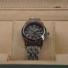 Woman's Silver Chain Watch with Black Dial DINUO
