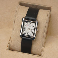 Woman Silver Watch with Black Staps Square Shape