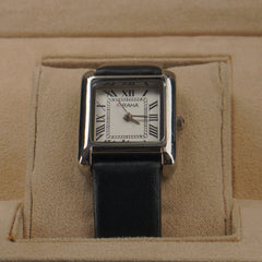 Woman Silver Watch with Black Staps Square Shape
