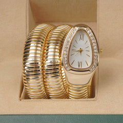 Womans Snake Watch Design Golden White