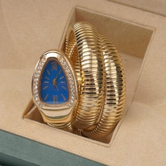Womans Snake Watch Design Golden Blue