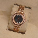 Woman Rosegold Chain Watch Black Dial