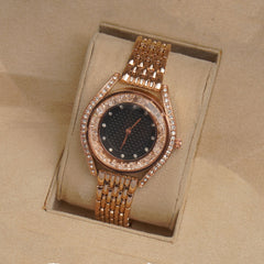 Woman Rosegold Chain Watch Black Dial