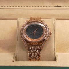 Woman Rosegold Chain Watch Black Dial