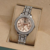 Woman Silver Chain Watch Pink Dial