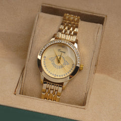 Woman Golden Chain Watch Golden Stone Style