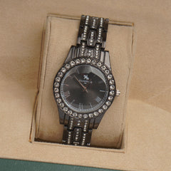 Woman Black Chain Watch Black Stone Style