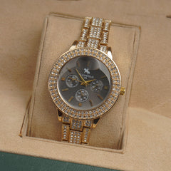 Woman Golden Chain Watch Black Dial