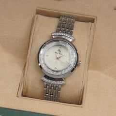 Woman Silver Chain Watch White Dial Stone
