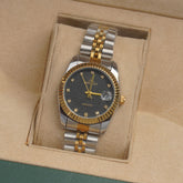 Two Tone Woman Silver Chain Watch Black Dial
