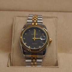 Two Tone Woman Silver Chain Watch Black Dial