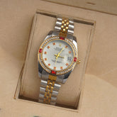 Two Tone Silver Chain Womans Watch Red