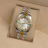 Two Tone Silver Chain Womans Watch Green