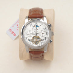 AILANG AL-8508 Men's Business Automatic Mechanical Watch Brown Strap Silver Dial
