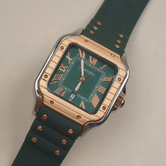 Men cart-ier 148 sqaure case Green Golden watch