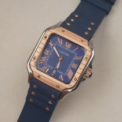 Men cart-ier 148 sqaure case Blue Golden watch