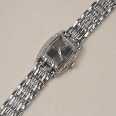 Woman's Silver Chain Watch with Black dial