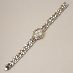 Two Tone Woman's Silver Chain Watch with Silver dial