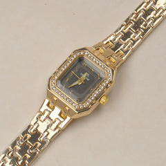 Woman's Golden Chain Watch with Black dial Arabic No