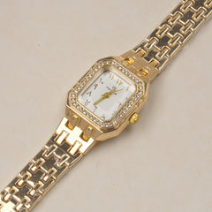 Woman's Golden Chain Watch with White dial Arabic No