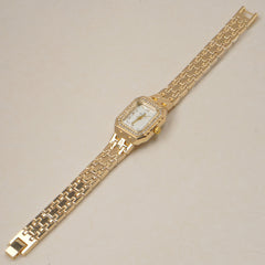 Woman's Golden Chain Watch with White dial Arabic No
