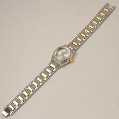 Two Tone Woman's Silver Chain Watch with White dial