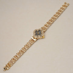 Woman's Golden Chain Watch with Black dial