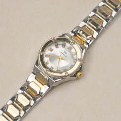 Two Tone Woman's Silver Chain Watch with white dial
