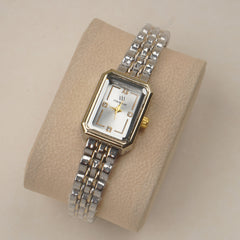 Two Tone Woman's Silver Chain Watch with Silver dial