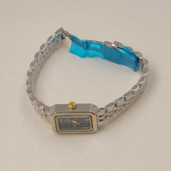 Two Tone Woman's Silver Chain Watch with Blue dial