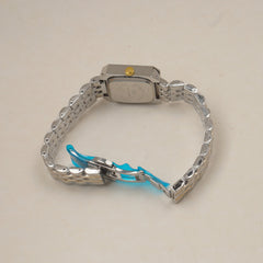 Two Tone Woman's Silver Chain Watch with Blue dial
