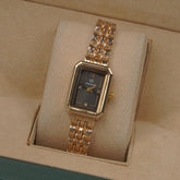 Woman's Golden Chain Watch with Black dial