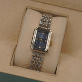 Two Tone Woman's Silver Chain Watch with Blue dial