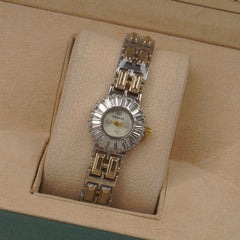 Two Tone Woman's Silver Chain Watch with Silver dial