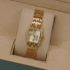 Woman's Golden Chain Watch with white dial