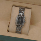 Woman's Silver Chain Watch with Black dial