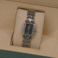 Woman's Silver Chain Watch with Black dial