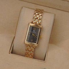 Woman's Golden Chain Watch with Black dial