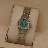 Two Tone Woman's Silver Chain Watch with Green dial