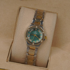 Two Tone Woman's Silver Chain Watch with Green dial